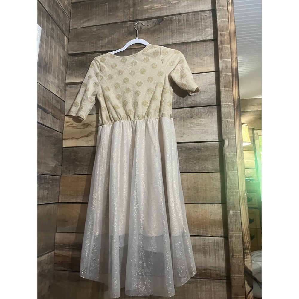 Wonder Nation Girls Gold Polka‎ Dot Sequin High-Low Party Dress XL 14-16 Cream